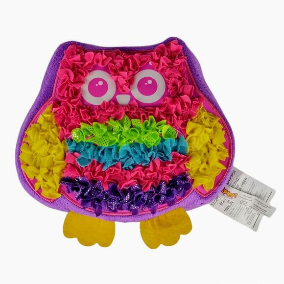 PLUSHEEZ Purple Pink Owl Shaped Plush Pillow Ruffles 9" x 7" Decor - Picture 1 of 4